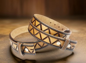 Luxury Western <b>Leather</b> <b>Tooled</b> Belt Hand Carved Cowboy Leaf Pattern with Heavy Floral Brass Buckle Custom Length - Product Image 3