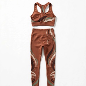 Ensemble de yoga 2 pièces Amkoor pour femme : Soutien-gorge de sport dos nageur et Legging taille haute longueur intégrale, motif uni, en polyester anti-transpiration à séchage rapide - Product Image 2