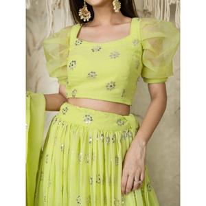 ชุดผ้าจอร์เจียประดับเลื่อมสีเขียวมะนาวชุดแต่งกาย lehenga choli - Product Image 3