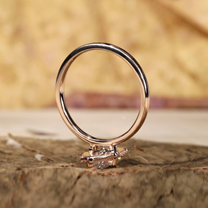 Marquise Cut Moissanite Diamond Engagement <b>Ring</b> Asymmetrical Halo Bridal Promise <b>Ring</b> Yellow Gold IGI Certified Anniversary 18k - Product Image 2