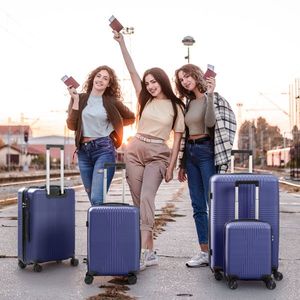 Valise trolley 4-en-1 en PP bleu marine tendance, légère, 16, 20, 24, 28 pouces, bagage cabine pour voyage, sans serrure douanière TSA - Product Image 2
