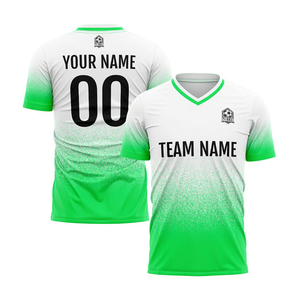 เสื้อฟุตบอลสั่งทำพิเศษ สีขาวไล่เฉดเขียว คอวี ระบายเหงื่อได้ดี แบบยูนิเซ็กซ์ แขนสั้น สำหรับทีม - Product Image 1