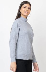 Pull col roulé épais gris clair pour femme, manches longues, tricot côtelé, décontracté, pour l'hiver, en acrylique, séchage rapide, anti-boulochage - Product Image 5
