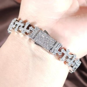 Bracelet Tennis Unisexe en Argent 925 Plaqué Rhodium avec Croix et Moissanite, Chaîne à Maillons, Bijou Hip Hop pour Fête - Product Image 4