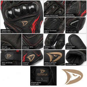 Gants de course moto de qualité supérieure en cuir noir respirant avec fermeture auto-agrippante pour motocross - Product Image 5