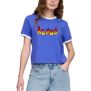 Camisetas Ringer de Algodón 100% Personalizadas con Logotipo al por Mayor, Corte Regular, para Mujer, Manga Corta, Verano, Ecológicas y Transpirables - Product Image 1