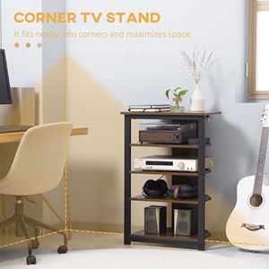 Scaffale Audio a 4 Livelli Personalizzabile con LED, Supporto Multimediale con Gestione Cavi, Mensola Angolare AV per DVD e Console di Gioco, Stile Legno Marrone - Product Image 4