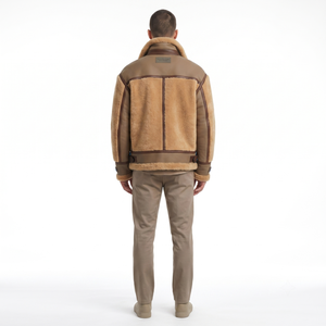 OEM Custom Men's Winter Outerwear B-6 Pilot <b>Jacket</b> with Reverse <b>Sheepskin</b> Merino Wool Private Label Shearling Bomber - Product Image 2