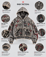 Veste à capuche zippée pour homme SAM TACTICAL, style streetwear oversize, patchwork, gris, polyester, avec poches et logo imprimé