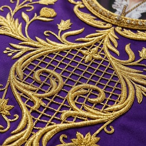 Handcrafted Processional <b>Banner</b> Designed With Premium Heavy Weight Purple Velvet Fabric And Adorned With Intricate Gold Bullion - Product Image 3