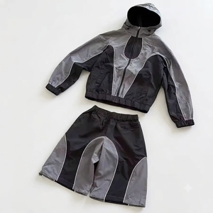 Conjunto de chándal cortavientos personalizado para hombre con bloques de color y patchwork, chaqueta con cremallera de nailon y poliéster, pantalones, ropa urbana OEM ODM - Product Image 1