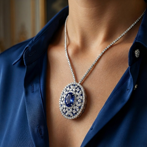 จี้เพชรพลอยธรรมชาติ แซฟไฟร์ ทองคำขาวคุณภาพสูง ผลิตเร็ว น่าเชื่อถือ ดีไซน์คลาสสิก เหมาะสำหรับงานปาร์ตี้ ผู้หญิง - Product Image 2