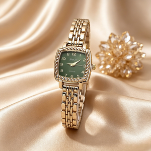 Reloj de Pulsera Cuadrado Dorado para Mujer, Estilo Vintage, Bisel Trenzado, Esfera Negra, Correa de Acero Inoxidable, Reloj de Cuarzo para Dama, Regalo - Product Image 4