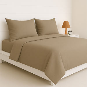 Drap de lit uni en pur coton 300 TC beige premium pour linge de lit de chambre d'hôtel haut de gamme, fourni au prix fabricant - Product Image 2