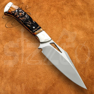 Custom Engraved Wolf <b>Handle</b> D2 Steel Drop Point Hunting <b>Knife</b> Fixed Blade Outdoor EDC <b>Knife</b> with Thumb Knob, Ideal Gift - Product Image 4