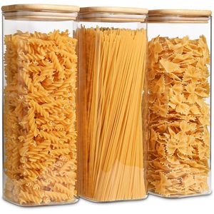 Lot de 3 bocaux de conservation en verre transparent de 2,2 L pour pâtes et spaghetti, avec couvercles hermétiques, pour le stockage des aliments, des bouteilles et des pots - Product Image 1