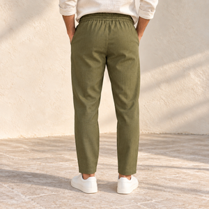Pantaloni Casual da Uomo <span class=keywords><strong>Verde</strong></span> Oliva a Vita Media con Coulisse e Tasche Laterali 100% <span class=keywords><strong>Lino</strong></span> Personalizzabili con MOQ Basso - Product Image 2