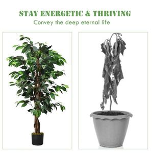 Albero di Ficus Artificiale da 120 cm per il Capodanno Cinese con Tronchi Multipli e Foglie Verdi in PEVA/Poliestere - Product Image 4