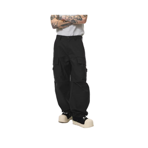 Jean cargo en denim noir délavé pour homme, coupe droite ample, style streetwear, avec plusieurs poches utilitaires - Product Image 1