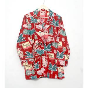 Ensemble de pyjama en coton fait main, imprimé floral, léger et respirant, pour femmes, 100% coton, coupe ajustée, été, maison - Product Image 3