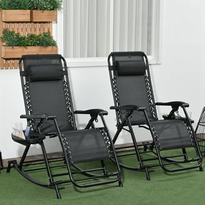 2 Pcs Black Outdoor Folding <b>Zero</b> <b>Gravity</b> Rocking <b>Chair</b> with Pillow Cup and Phone Holder for Fishing - Product Image 2