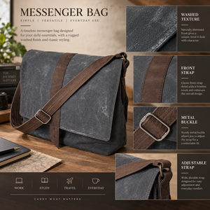 Bolso Bandolera de Lona con Cierre de Hebilla para Hombre |   Bolso de Hombro Grande Informal para el Trabajo Diario, Viajes y Uso Cotidiano - Product Image 5
