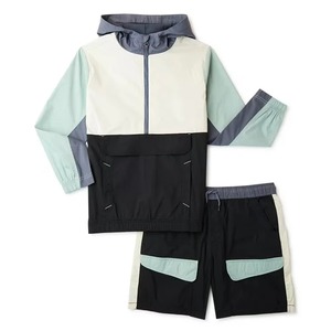 Ensemble short et veste coupe-vent à capuche 100 % nylon, deux pièces, léger, en polyester, sportif, pour le printemps, séchage rapide - Product Image 1