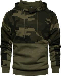 Sweat à capuche patchwork camouflage en gros - Pull raglan vert olive - Sweat-shirt polaire streetwear - Product Image 1