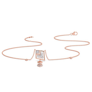 Layered Square Drop Diamond Necklace with Sculpted Rose Gold Geometric Frame and Suspended Accent Design - Product Image 2
