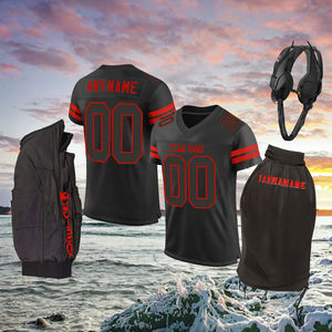 Maillots de football américain personnalisés en polyester à séchage rapide et protection UV, ensemble manches courtes hiver/été, personnalisable sur le devant, vente en gros - Product Image 1