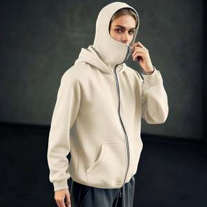 Sudadera con capucha doble personalizada para mujer, con cremallera, de poliéster y algodón, informal, con máscara facial integrada y ajuste holgado - Product Image 4