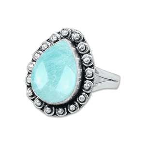 Anillo de Amazonita con Baño de Plata de Ley 925, Engaste de Bisel, Gema Multiforma, para Aniversario, Fiesta, Estilo Bohemio, Moderno, para Mujer - Product Image 2