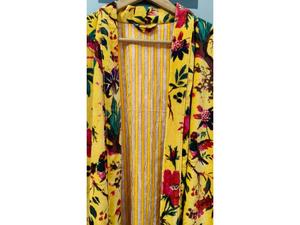 Robe kimono longue en velours tricoté imprimé jaune, épaisse, pour l'automne et l'hiver, veste de demoiselle d'honneur, peignoir pour femme - Product Image 3