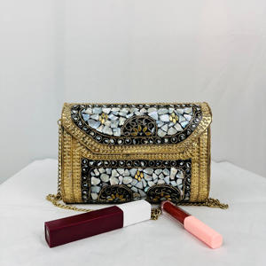 Bolso de Mano Tipo Clutch de Estilo Vintage Moderno, con Mosaico Metálico, Nuevo, Chapado en Oro, Pulido, con Piedras Decorativas, Estilo Antiguo y Elegante - Product Image 3