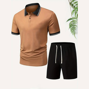 Ensemble de survêtement d'été 2 pièces pour homme : Polo à manches courtes et short – Tenue de sport décontractée en coton léger - Product Image 1
