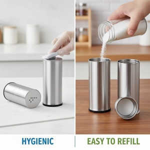 Ensemble de salières et poivrières en acier inoxydable de haute qualité, étanches et compatibles lave-vaisselle, pour le sel, le sucre, la cannelle et les épices - Product Image 6
