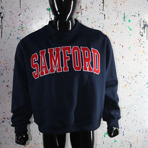 SAMFORD BLUE <b>Mock</b> <b>Neck</b> Sweatshirt 100% RED Applique Embroidery wide <b>neck</b> Sweatshirt Finer Threads - Product Image 1