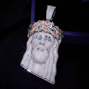 Pendentif visage de Jésus en argent 925 avec micro-pavé de moissanite, style hip-hop pour homme, à porter au quotidien, pendentif religieux. - Product Image 1