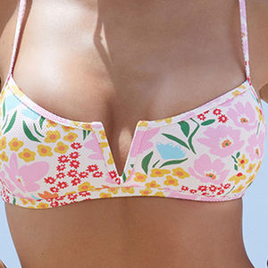 Conjunto de Bikini de Dos Piezas con Estampado Floral para Mujer, Escote Pronunciado, Sujetador Triangular, Decoración de Cristal, Braguita con Lazos Laterales, Secado Rápido - Product Image 4