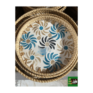 Plateau de service artisanal en nacre, plateau mosaïque de haute qualité en nacre, plateau en rotin laqué, mélange de céramique pour la vaisselle d'hôtel - Product Image 6
