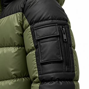 <b>Men's</b> Winter Puffer <b>Jacket</b> With Fur Hood Color Blocking <b>Down</b> <b>Filled</b> Zipper Closure Casual Outerwear - Product Image 5