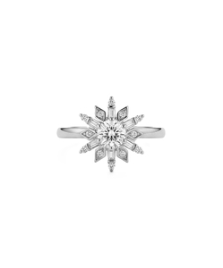 18K Solid Gold Starburst Diamond Ring Round Baguette Lab Grown Diamond Ring Accent Sunburst Engagement Ring Vintage <b>Wedding</b> Ring - Product Image 3