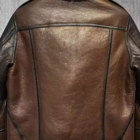 Veste Aviateur Homme en Cuir de Mouton Véritable, Doublure en Fausse Fourrure, Chaude pour l'Hiver, Style Vintage, Col Montant, Fermeture Frontale
