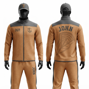 Traje de Entrenamiento de Lacrosse para Hombre, 320 GSM, Poliéster Interlock Premium, Color Camel con Paneles Laterales Negros, Sublimación Personalizada, Bordado e Impresión - Product Image 6