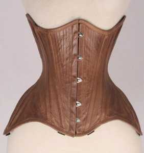 Corsé de cuero marrón para mujer, control firme de cintura bajo el busto, con cierre de gancho y ojo, talla adulta, doble varillaje de acero. - Product Image 1