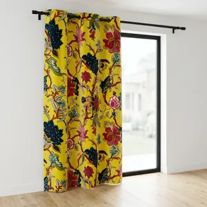 Tela de Terciopelo de Algodón Estampada a Mano, Color Amarillo Sol, con Diseño Floral, para Tapicería de Lujo - Product Image 3