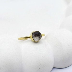 Natural Raw Herkimer Diamond <b>Quartz</b> Adjustable <b>Ring</b> Gold Plated Rough Crystal Gemstone Jewelry for Women - Product Image 1