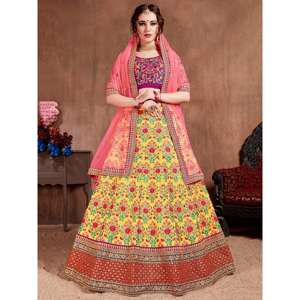 Lovely Yellow Colored Bridal Wear Bordado Lehenga Choli - Product Image 1