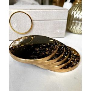 Sous-verres en résine époxy de luxe avec motif floral en feuille d'or, ensemble de sous-verres faits à la main pour tasses à café, thé, décoration de table et de maison - Product Image 2