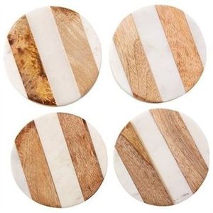 <b>Round</b> Wood Marble Coasters for Home Hotel and Restaurant Wholesale Wooden Marble Coaster Set Premium Quality - Product Image 5